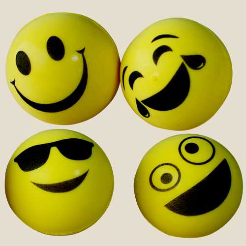 Black color funny emoticons printed on stress balls