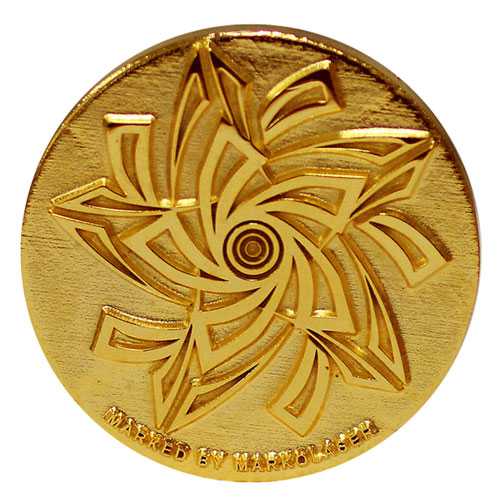 Flower artwork and text  engraved by deep laser engraving on coin die