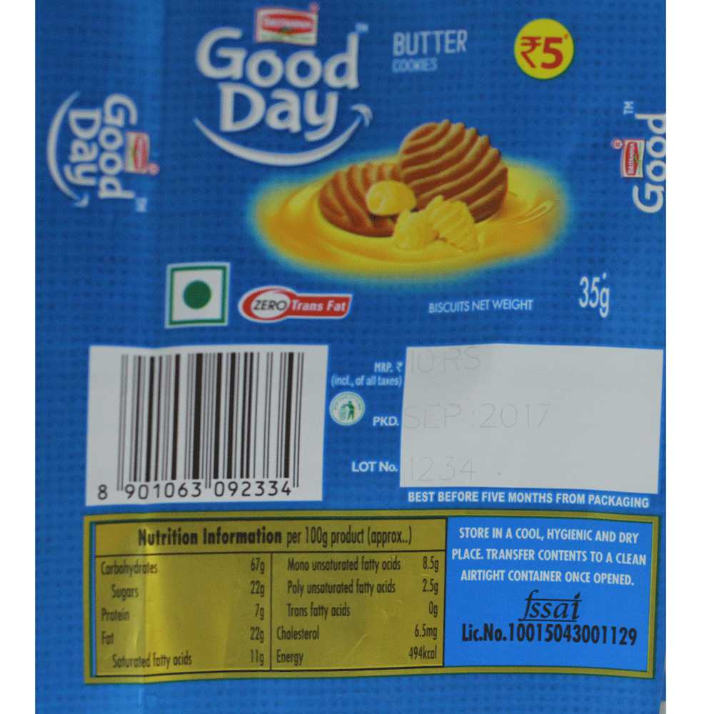 Laser marked bar code batch code and mrp patch on biscuit
