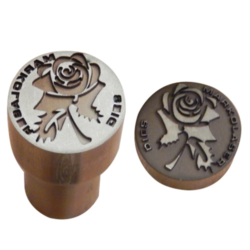 Flower artwork and text  engraved by deep laser engraving machine on coin die