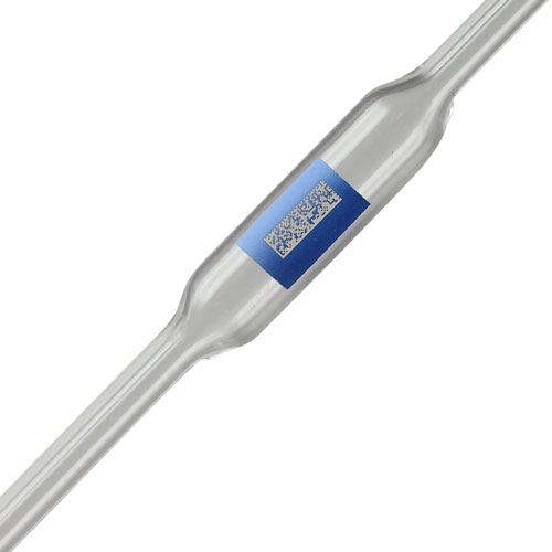 Bar code or unique device identification laser marking on glass pipette
